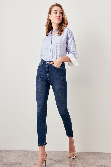 Detailed High Waist Skinny Jeans